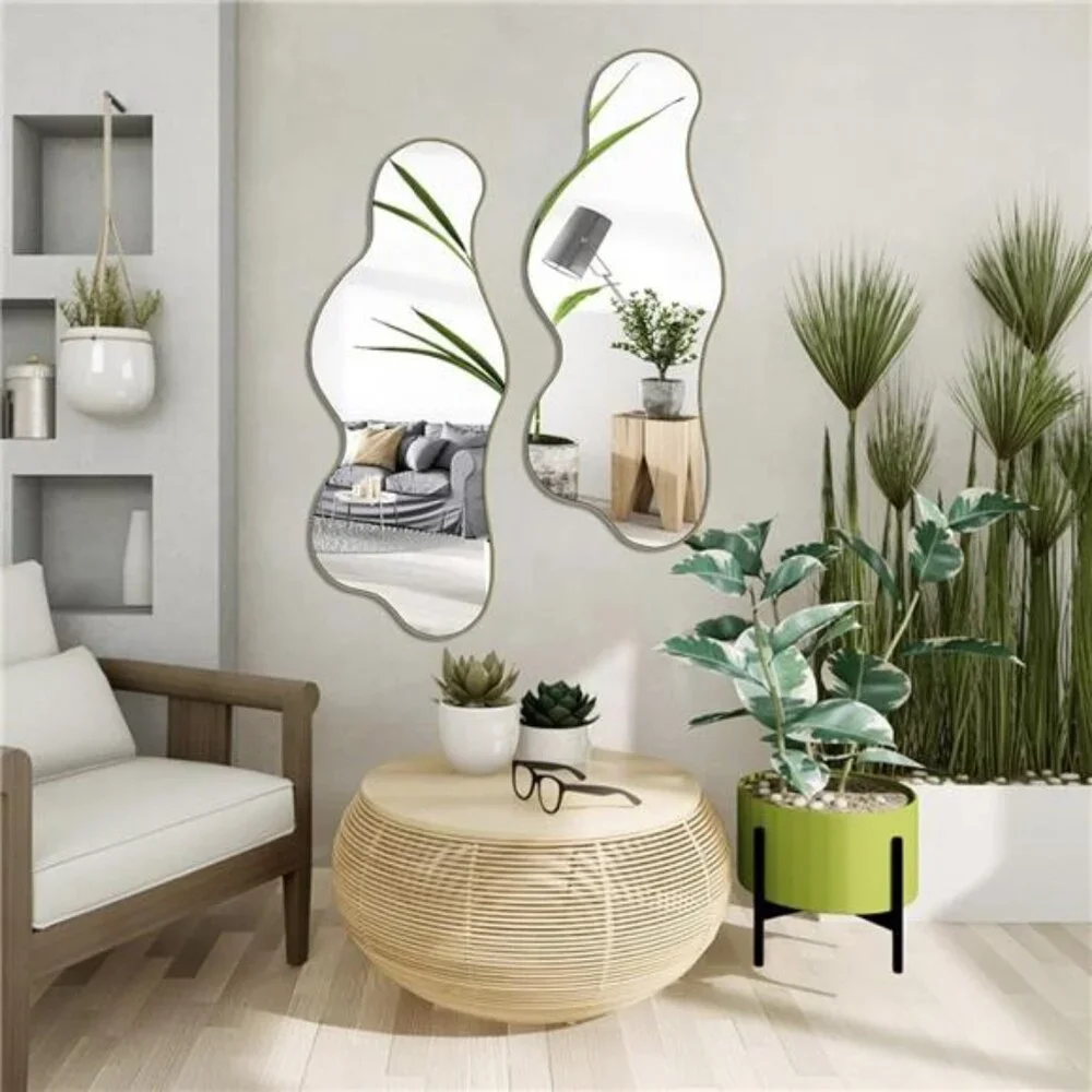 NEW West Elm Gold Asymmetrical Wavy Mid-century Modern Hanging Wall Mirror - 40